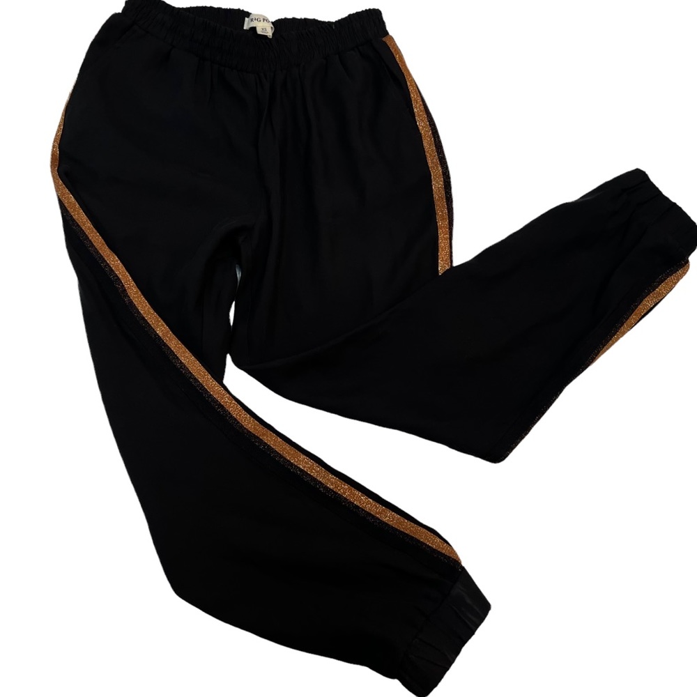 Rag Poets Gold Stripe Black Joggers Size S